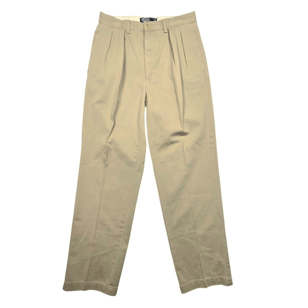 Vintage Polo Ralph Lauren Andrew Pant Mens 32x32 Tan Pleated Chino Cotton
